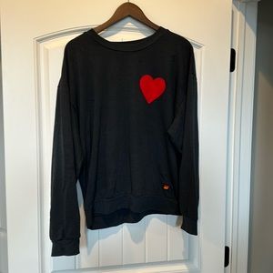 Aviator Nation Heart Stitch Set - Size Medium - Dark Grey with Red Hearts